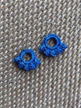 Handmade Blue Crochet Hoop Earrings